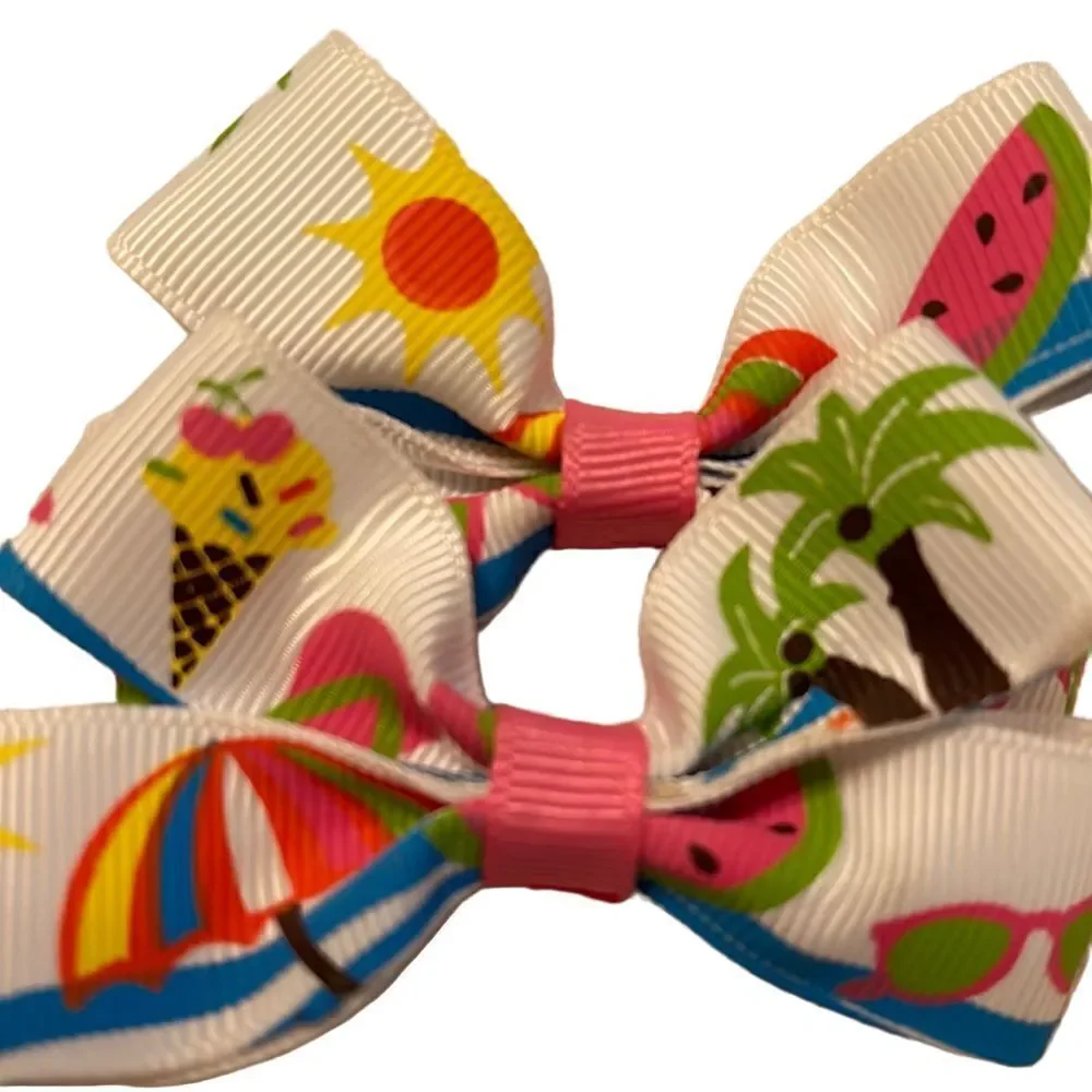 Bow pair hair bows accessories NEE summer fun beach palm tree watermelon sun